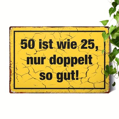 TEMU 1pc Classic German Birthday Sign, Frameless Metal Wall Art, 20x30cm, Vintage Letter Theme Decor For Home & Outdoor, 50th Anniversary Gift For Image