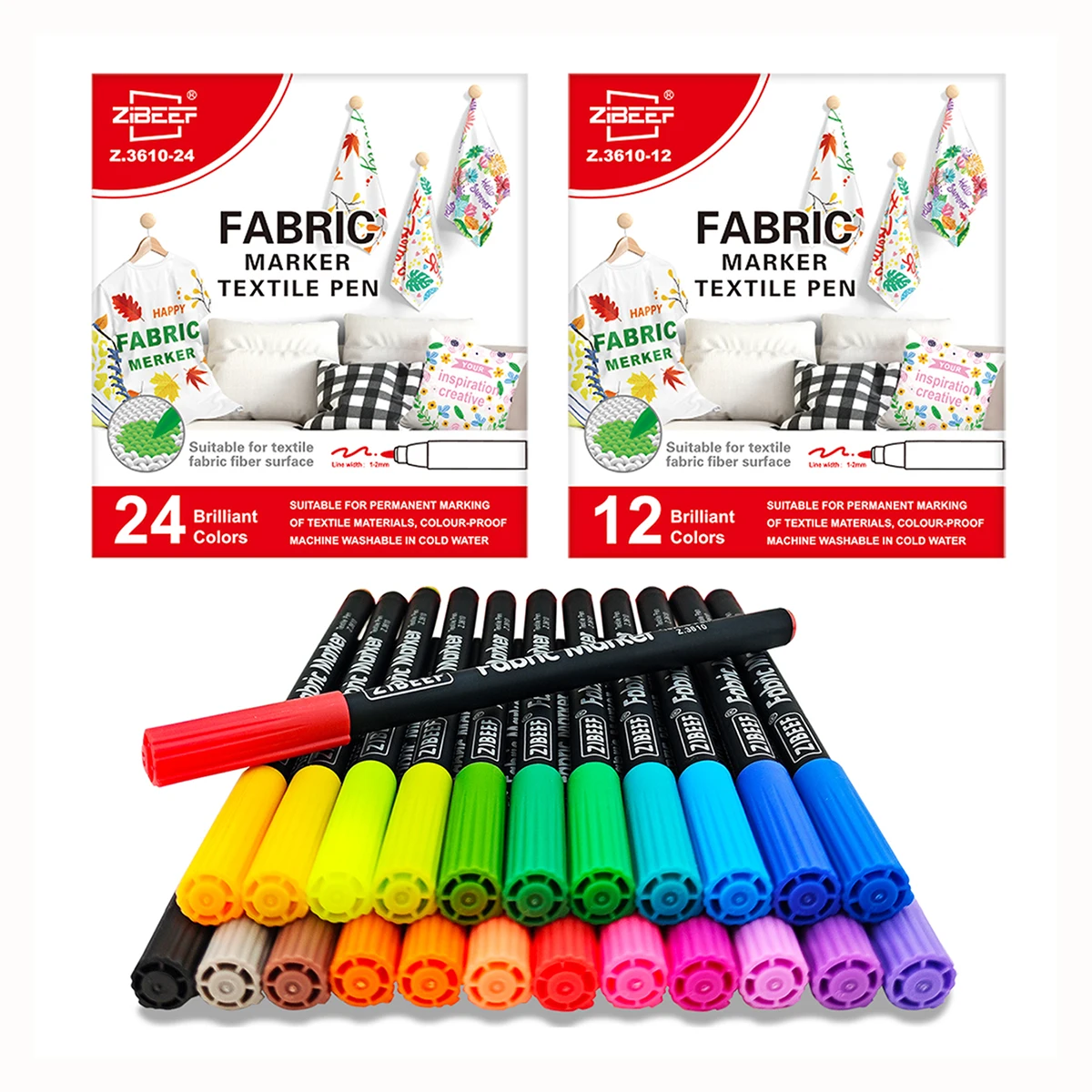 12/24 Farben Acrylfarben-Stifte, Marker, 1–2 mm Premium-Acrylfarben-Marker, Stifte für Kunstbedarf, Stofffarbe, Marker für Kunst Image