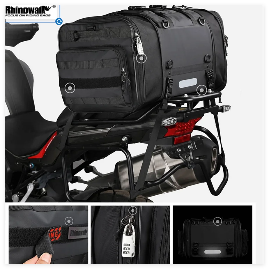 Rhinowalk Motorrad-Rücksitztasche, Reisegepäck, wasserdicht, 35–60 l, Motor, Heck-/Kofferraum-/Rack-Tasche für Honda, Yamaha, BMW, R1200gs Image