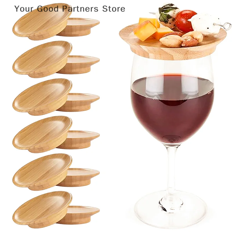 2/6 stücke Runde Bambus Wein Glas Topper Rotwein Spritzen Untersetzer Wein Glas Charcuterie Bord Topper Dual-Use-Bambus-Untersetzer Image