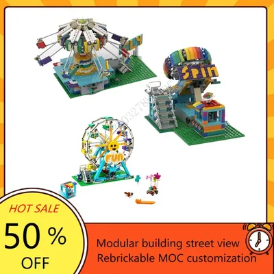 Riesenrad, Swing Ride Unchained und Rainbow Spin Karussell Modular MOC Kreative Street View Modell Image