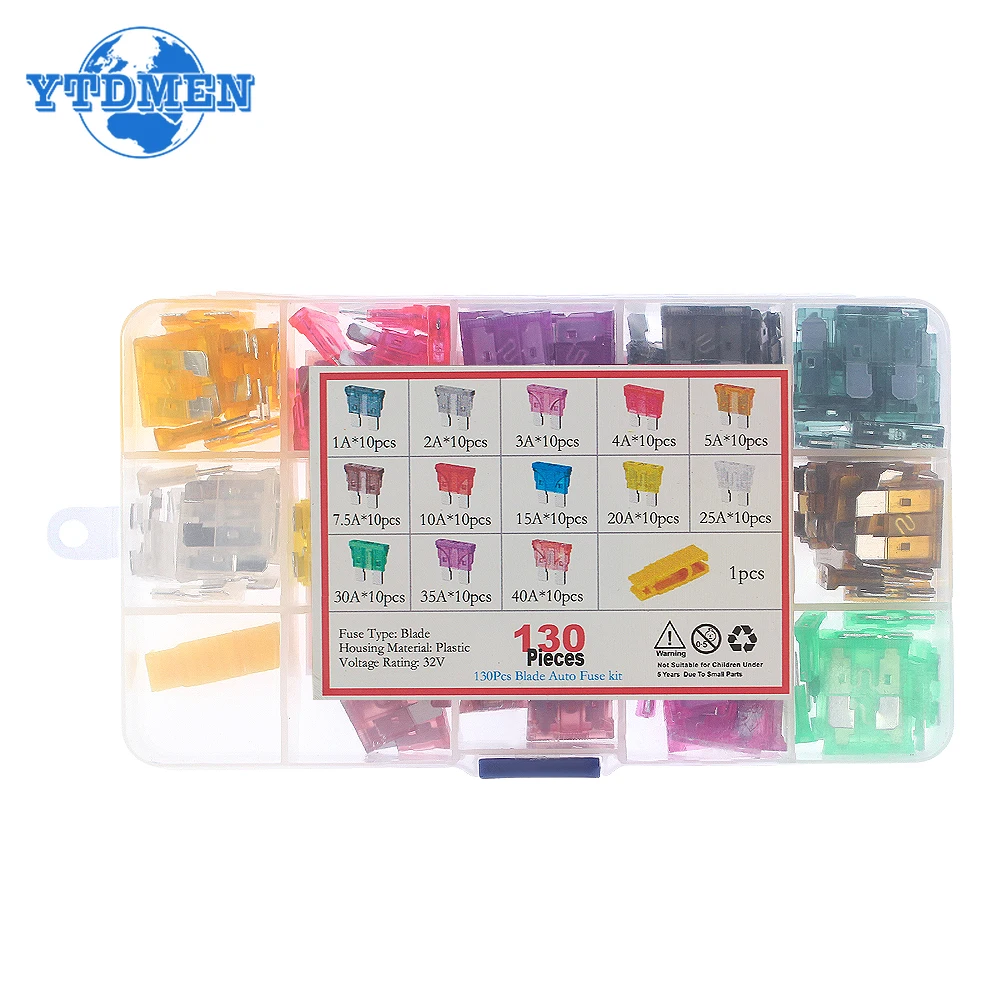 130 Stück Autosicherung mittlerer Größe 1A-40A Sortiment Kfz-Flachsicherung mit Box und Clip Image