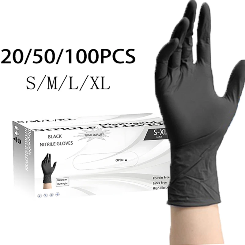 20/50/100 Stück schwarze Einweg-Nitrilhandschuhe, Haushaltshandschuhe, puderfrei, geeignet für die Tierpflege, Kochen, Schönheitsreinigungswerkzeuge Image