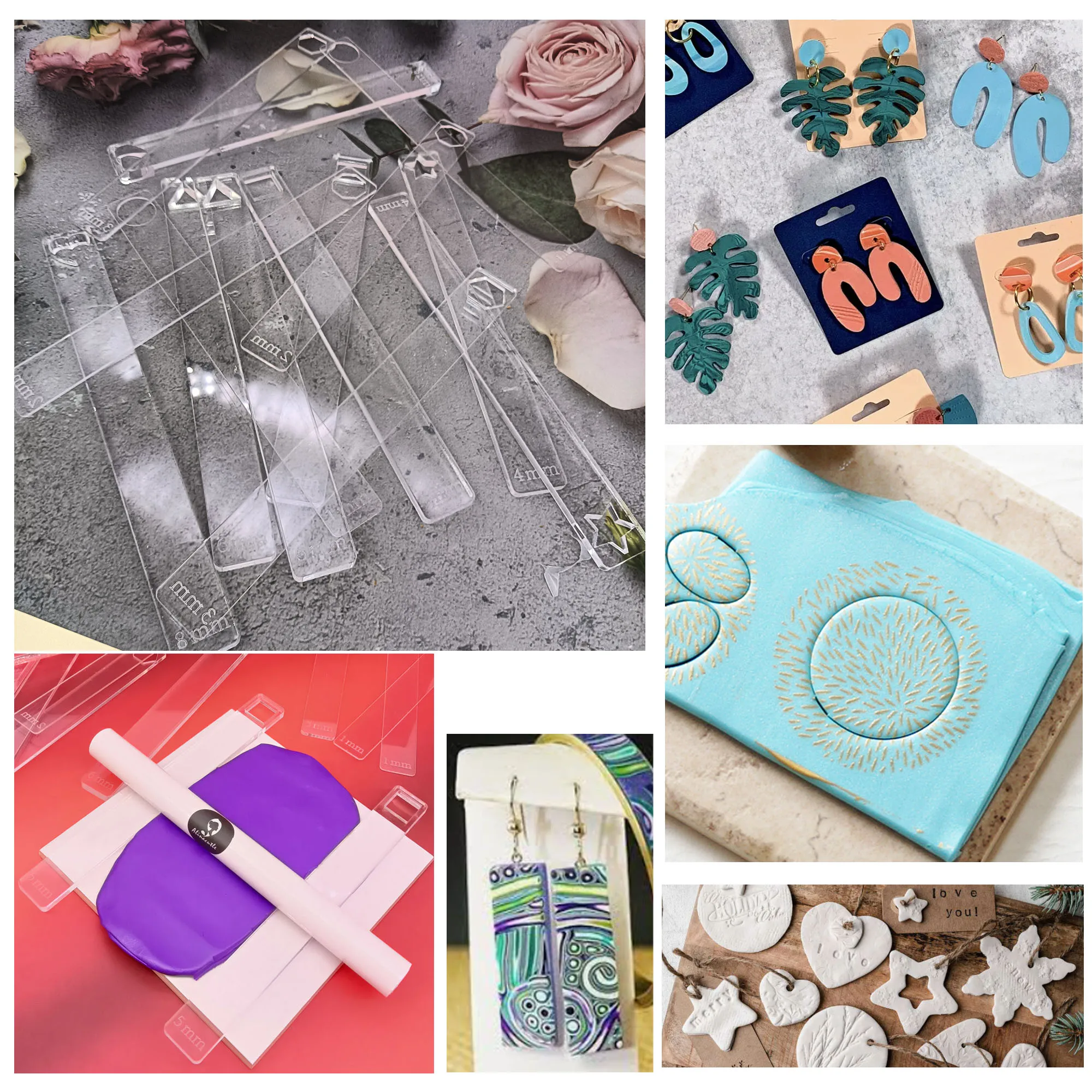 Polymer Clay Tiefenführungsstäbe-Set zum Messen von Teig, Tonstreifen, Dickenlineal, 7 Größen, für die Dicke von Polymer Clay Image