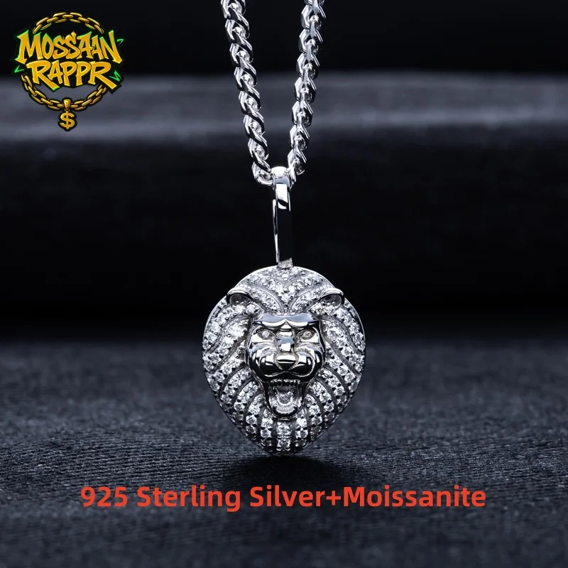 MossanRappr Moissanit Iced Out Löwe Anhänger Hochwertige Bling Hip Hop Halskette 925 Sterling Silber Herren Punk Schmuck Geschenke Image