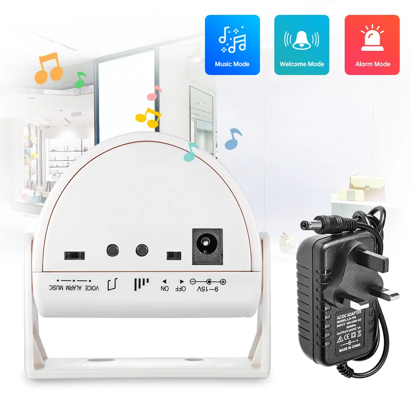 Drahtlose Infrarot-Glockentürklingel, 32-Song-Optionen, einstellbare Lautstärke, PIR-Bewegungsmelder, Alarm für die Sicherheit zu Hause, im Geschäft