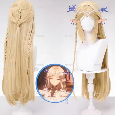 Wuthering Waves Cartethyia Cosplay-Perücke – Rinascita Blonde lange Zöpfe mit Haarschmuck für Frauen Halloween Image