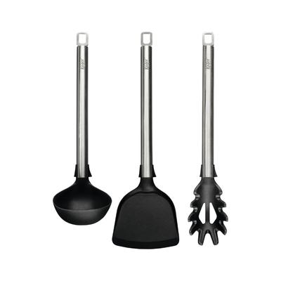 Kochbesteck-Set KÄFER "Käfer Edelstahl Küchenhelfer", silber (silberfarben, schwarz), Edelstahl 18/10, Silikon, Kochbesteck-Sets, 3-tlg. Set aus Edelstahl & Silikon, hitzebeständig, ergonomisch