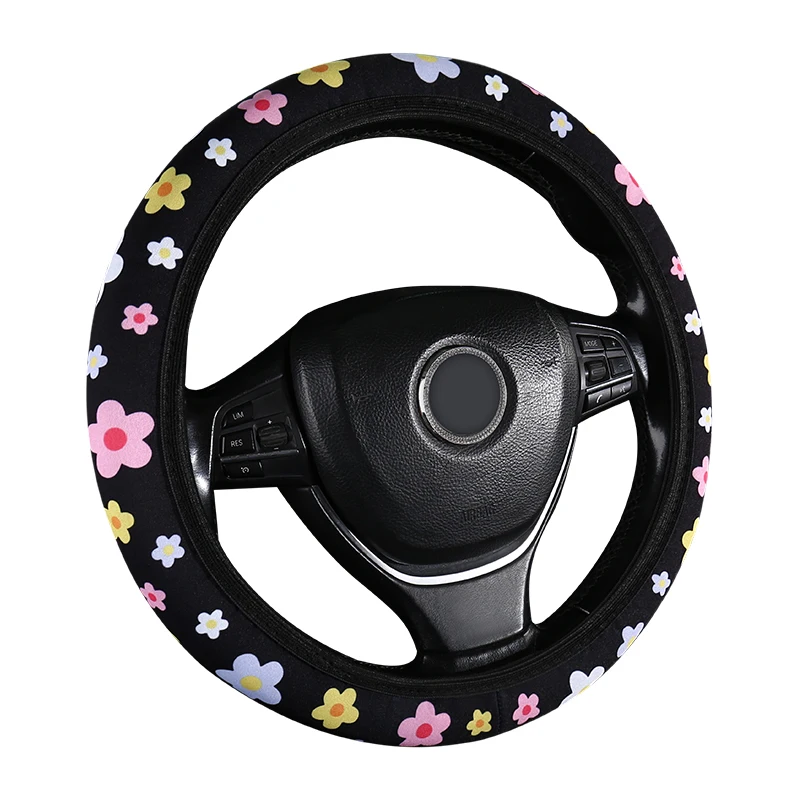 Housse de volant de voiture à imprimé floral, antidérapante, universelle, protection de volant, accessoires intérieurs, housse de volant