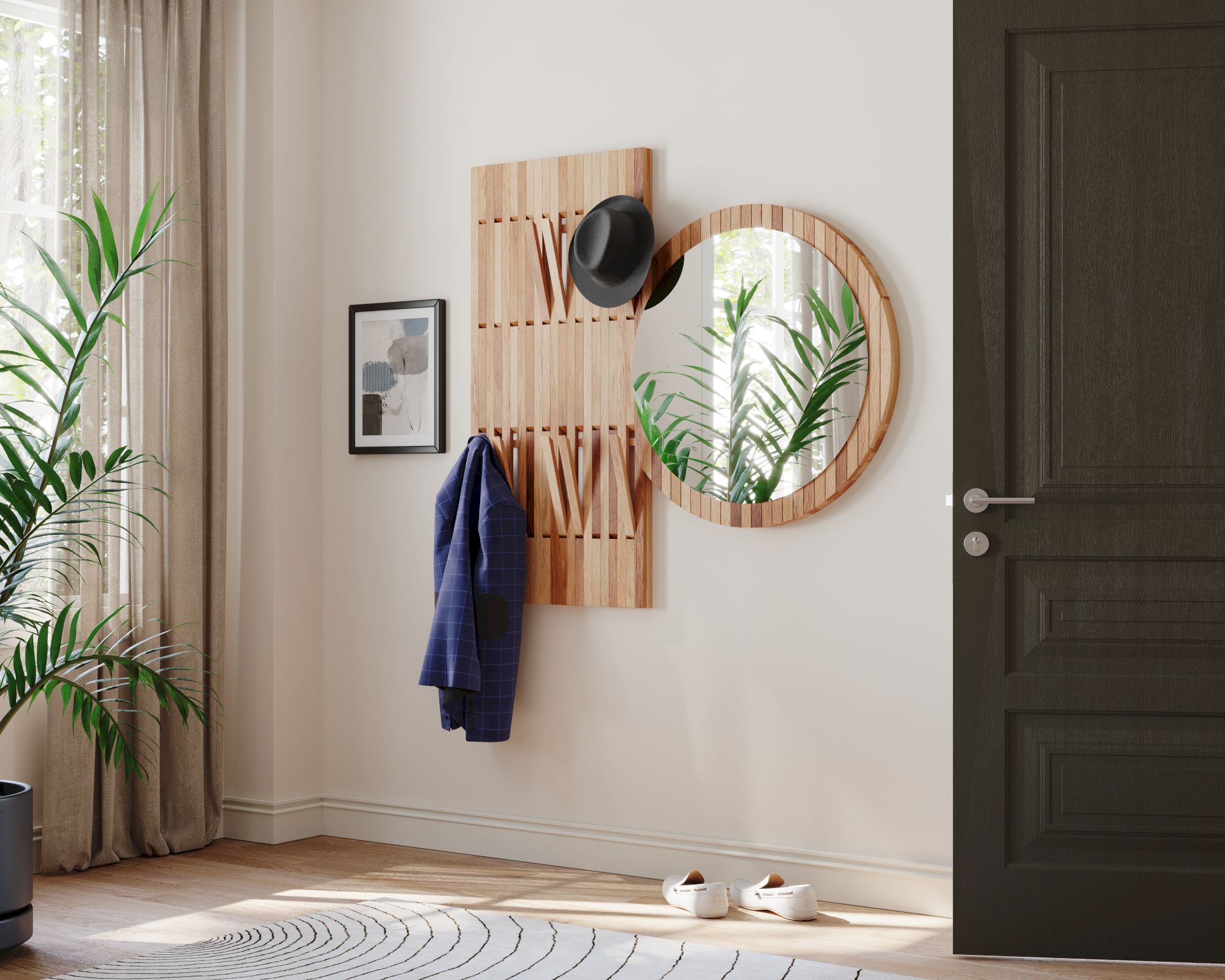 BlackWood »Piaforte Round« Massivholz Design-Garderobe Spiegel – erhältlich in 4 Ausführungen Image