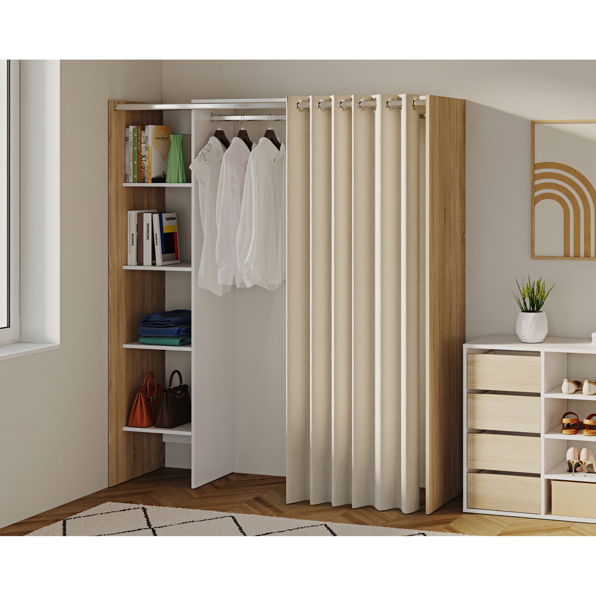 TemaHome »Tom 1« Kleiderschrank mit Vorhang Eiche Ecru