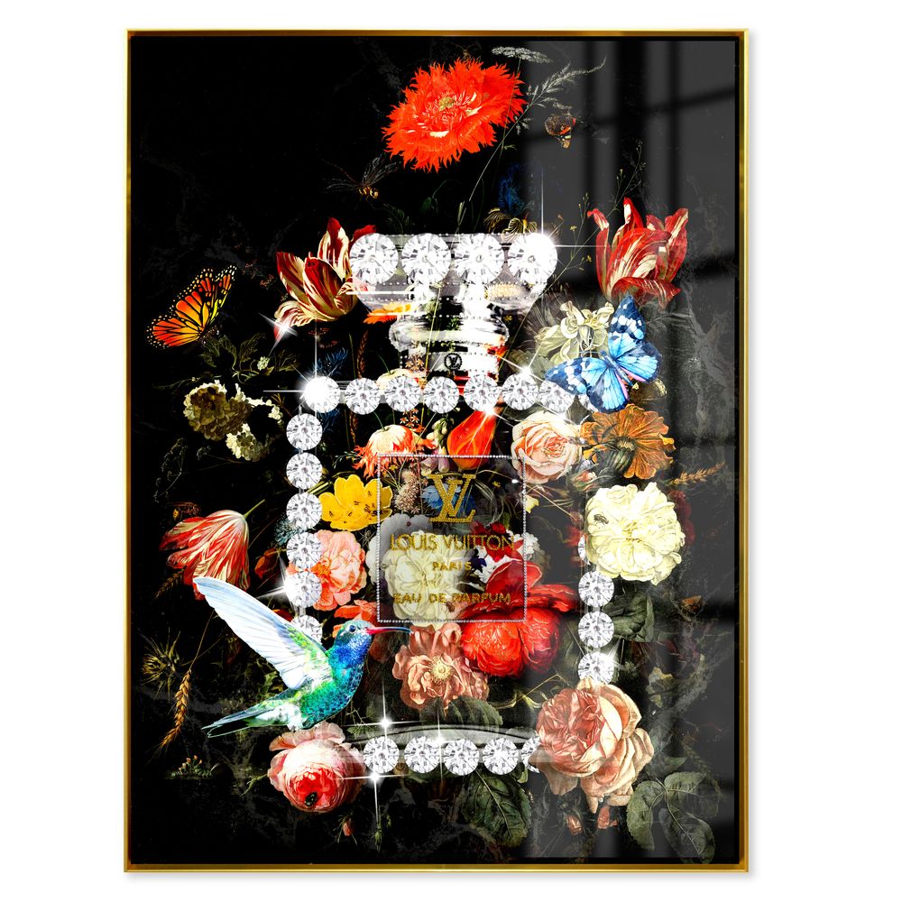 La Casa »Flacon with flowers« Glasbildmit Strassapplikationen 90x120 cm Image