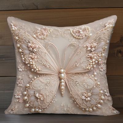 TEMU Elegant Lace Throw Pillow Cover - 18x18 Inch, Soft Short Plush, Floral And , Home Decor, Sofa, Bed, Or Gift, No Insert Included, Decorations Image