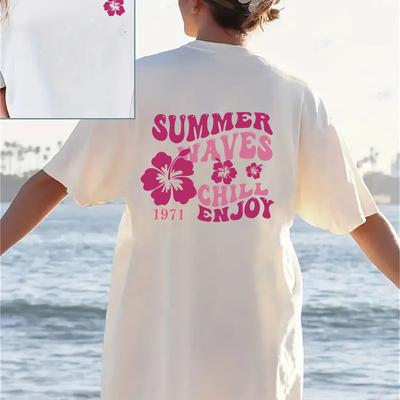 TEMU Letter Print T-shirt, Short Sleeve Crew Neck Casual Top For Summer & Spring, Women's Clothing Image