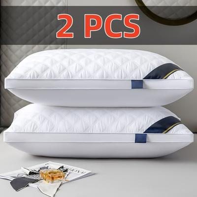 TEMU 2pcs Luxury Ergonomic Deep Sleep Pillow Set - Soft And Comfortable Neck Support, Zipper Closure, Machine Washable - White Image