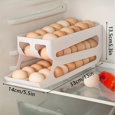TEMU Automatic 30-egg Storage Slide-out Tray - Refrigerator Door Egg Holder: A Must-have For Fresh Eggs, Space-saving Pp Material Organizer To Keep Your Eggs Fresh And Organized Image