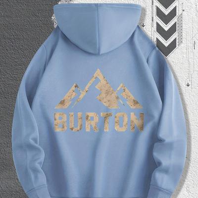 TEMU Men's Casual Hoodie With Mountain Print - Purple Long Sleeve Sweatshirt, Front Kangaroo Pocket, Drawstring Hood, Machine Washable, Image