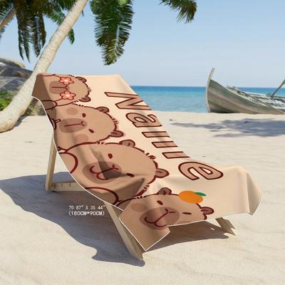 TEMU 1pc Customizable Beach Towel With Adorable Capybara Design - Quick- , Personalized Name Space, Machine Washable For Beach, Pool, Camping & Travel - Ideal Summer Essential Image