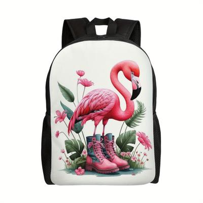 TEMU Chic Pink Flamingo Backpack - Lightweight, Adjustable & Spacious For School, Work, Travel | Durable Polyester With Image