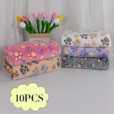 TEMU 10pcs Soft Pet Blanket Set, Use - Machine Washable With Paw Pattern - Multifunctional Pet Mat For Small And Medium Dogs And Cats Image
