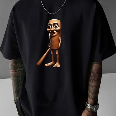 "TEMU Men's Trendy Loose-fit Round Neck T-shirt - "tung Tung Tung " Cartoon Print, Casual Summer Short Sleeve Tee, Versatile , Ideal Gift" Image