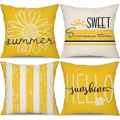 TEMU Summer Pillowcase Set 18x18 Inches 4 Outdoor Pillowcases Daisy Pillowcases Air Cushion Set Farmhouse Sofa Home Car Sofa Summer Outdoor Decoration Image