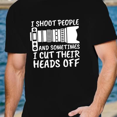 TEMU Men's Casual Short Sleeve T-shirt With Camera Print - Breathable Polyester, Crew Neck, Summer Fashion Top Image
