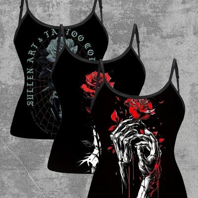 TEMU 3pcs Set Of Fashionable New Women's Code Print Vest Casual Outerwear Versatile Women's Strap Image