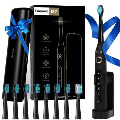 TEMU Fairywill Electric Toothbrush 8 Brush Heads With Travel Case Usb Rechargeable Tooth Brush 5 For Best Gift Ideal Gift For Men, Father, Grandfather Image