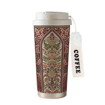 TEMU 530ml Insulated Stainless Steel Coffee Cup With Ornate - Portable For Drinks, Office, Sports, Gifts, And Outdoor Activities, Sports Hydration Gear | Artistic Drinkware, Coffee Bar Accessories Image