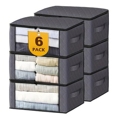TEMU 6pcs Light Gray Quilted Storage Bags With Clear Viewing Window, Reinforced Handles, Foldable Organizer For Bedding, Blankets, Clothes - Zipper Closure, Non-woven Fabric, Ideal For Home Use Image