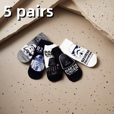 TEMU [authorized] 5pcs Star Wars Cute Cartoon Casual Socks, Unisex, Comfortable And Breathable, Suitable For Outdoor Activities, Casual Deodorant Socks Image