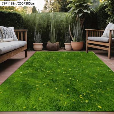 TEMU Golden Diamond Velvet + Dot Plastic Bottom + 800g 1pc Modern Grass Pattern Mat, Outdoor Only, Suitable For Courtyard, Garden, Camping, Balcony, Machine Washable Image