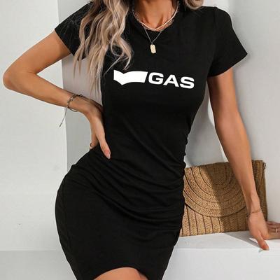 "TEMU Women' Dress With "gas" Print - Short, Round Neck, Medium Stretch Fabric, Spring/summer, Casual To Semi-formal Attire, Casual Attire | Graphic Tee Dress | , T Shirts" Image