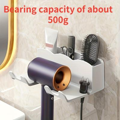 TEMU Wall-mounted Hair Dryer Holder, Space-saving No-drill Organizer, & Stylish Design, Battery Operated, For Bathroom Beauty Routine, Home & Kitchen Supplies Image