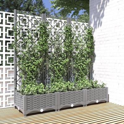 TEMU Planter With Trellis Light Gray 120x40x121.5 Cm Pp. For Plants, Flowers, Fruit, Herbs, Vegetables. Flower Box Vegetable Bed Bed Planter Early Bed, For Terrace Balcony & Garden Image