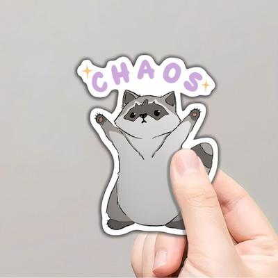 "TEMU Raccoon Car Sticker - Cute Raccoon Design With "" Text, Durable Vinyl Decal For Vehicles, Bumper Stickers" Image