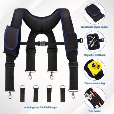 TEMU Adjustable Fabric Tool Belt Suspenders With , Detachable Phone Pocket And Tool Loops, Construction Electrician Tool Belt Harness Support Image