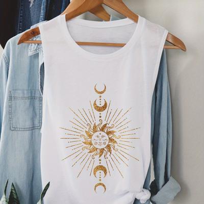 TEMU [stretch ] Women's Graphic Tank Top - Sleeveless -neck With Print, Lightweight Viscose , Spring/summer Casual Wear, Machine Washable Clothing | Mystical | Polyester Fabric Image