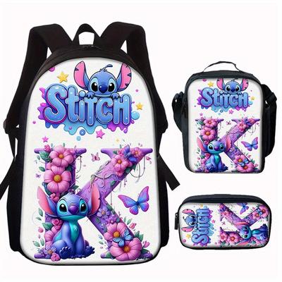 TEMU 3pcs Stitch Backpack Set - Large Capacity Double Shoulder Bags, Zipper Closure, Adjustable Straps, Travel & - Includes Medium & Small Bags, Essentials| Design|zippered Closure Image