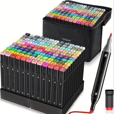 TEMU Mitoymia Dual Tip Markers Set, 120 Vibrant Colors (38 Shades), Fine & Tips For Smooth Blending, Layering, Shading, Artist & Designer Illustration, With Durable Zipper Carrying Case Image