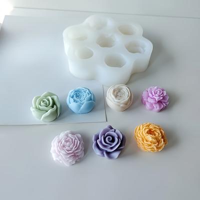 TEMU 7- Flower Silicone Mold For Diy Crafts – Vibrant Purple Rose & Peony Designs, Ideal For Resin Casting, Candle Making, And Decorative Projects Image