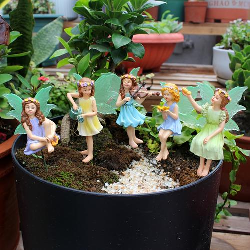 TEMU 5 pièces de papillons fleur , statue miniature pour décoration printanière extérieure, petite fille en résine pour jardin, cour, pelouse, potées, couloirs, etc