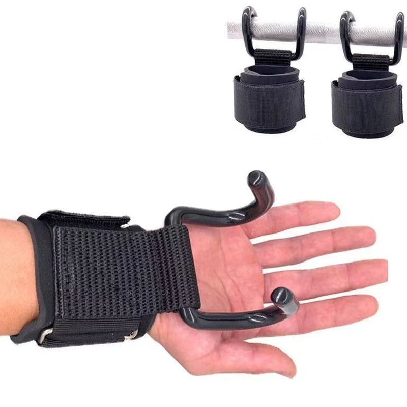 1Pc Gewichtheben Haken Griffe Mit Handgelenk Wraps Hand-Bar Handgelenk Strap Gym Fitness Haken Gewicht Strap Pull-Ups power Heben Handschuhe Image