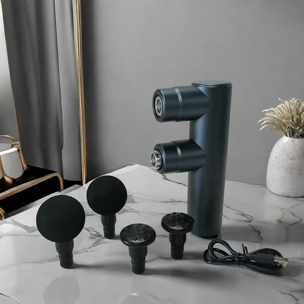 2-Kopf-Mini-Muskelmassagepistole, tragbares Körpermassagegerät, tiefes Hand-Percussion-Massagegerät für Körper, Rücken und Nacken, Beine