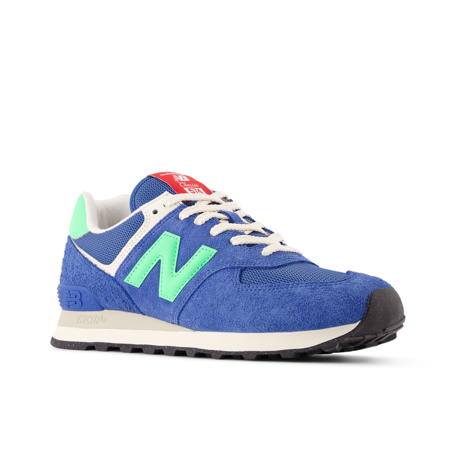 Sneaker NEW BALANCE "574", Damen, Gr. 39,5, blau agate, lime leaf, Leder, Textil, mehrfarbig, Schuhe Sneaker