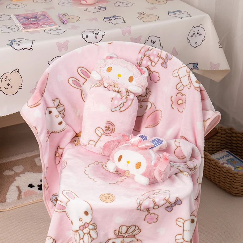 Sanrio Tragbare Decke My Melody Warme Nickerchen Decke Cartoon Gedruckt Flanell Reise Decke Flugzeug Hause Weihnachten Geschenke Mädchen Kind Image