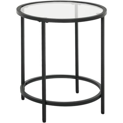 Beistelltisch Rund Couchtisch mit Tischplatte aus Glas, Metallrahmen, Kaffeetisch, Nachttisch für Image