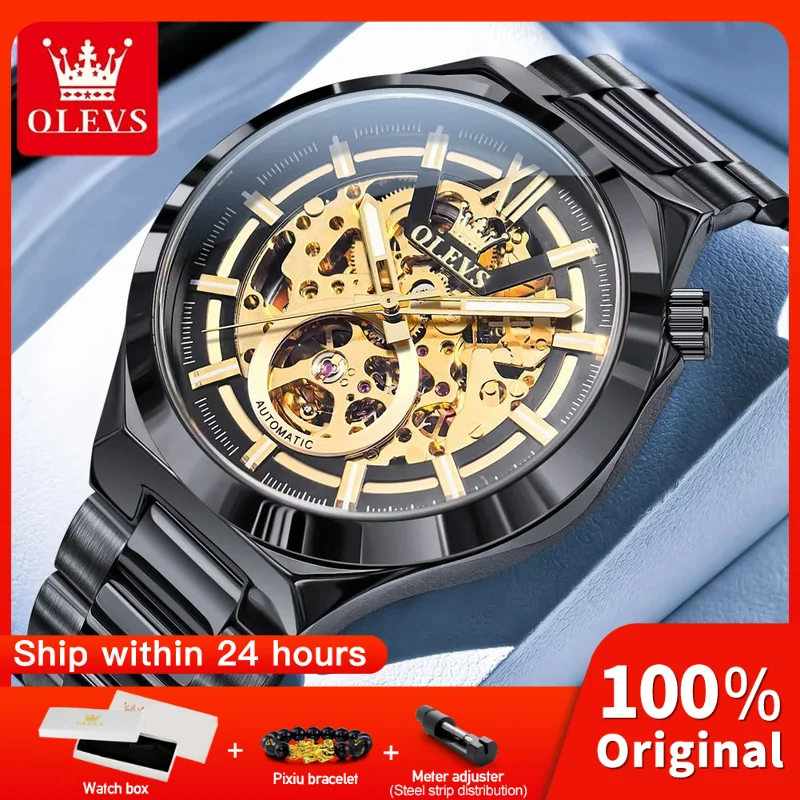 OLVES 6722 Herrenuhr Original Luxus Skelett Automatische Mechanische Uhr Wasserdicht Leuchtende Edelstahl Uhren Für Mann Image
