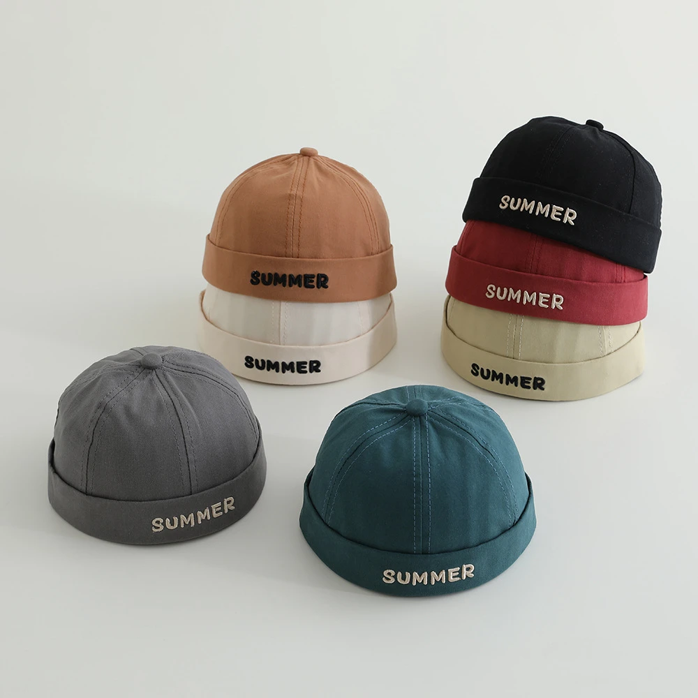 Frühling Sommer Dünne Baby Brimless Hüte Koreanische Brief Stickerei Melone Caps Für Junge Mädchen Kleinkind Kinder Hip Hop Vermieter Hüte Image